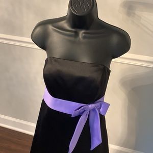 Alfred Sung Dessy Black/Tahiti Duchess Satin Tea Length Dress Size 4 NWT